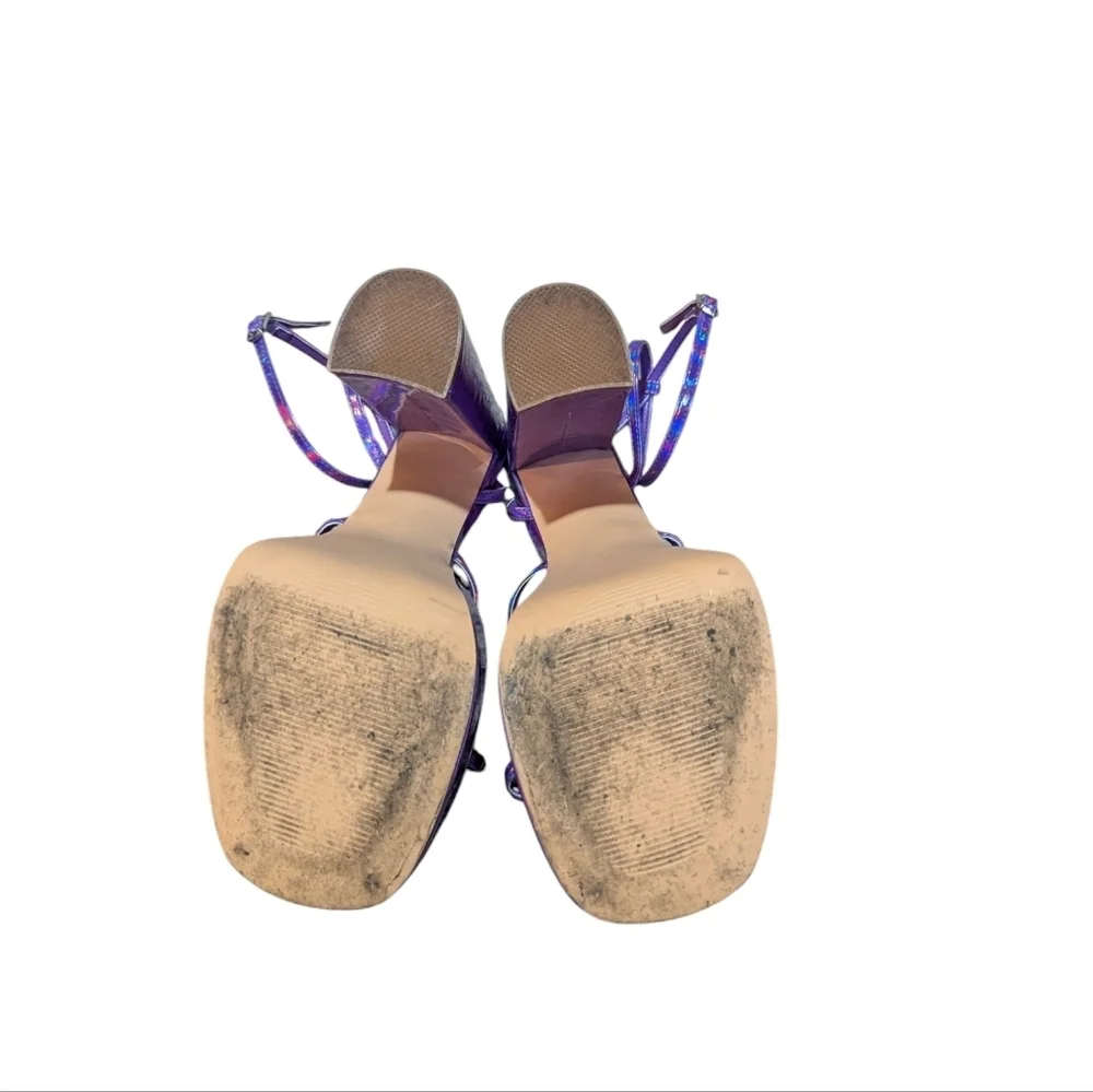 Vivianly Holographic Purple Iridescent Strappy Platform Sandals Heels sz 9 Disco - Picture 6 of 8